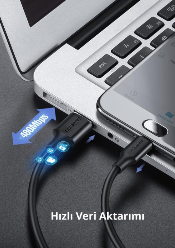 Ugreen Micro USB Data ve Şarj Kablosu Siyah 1 Metre