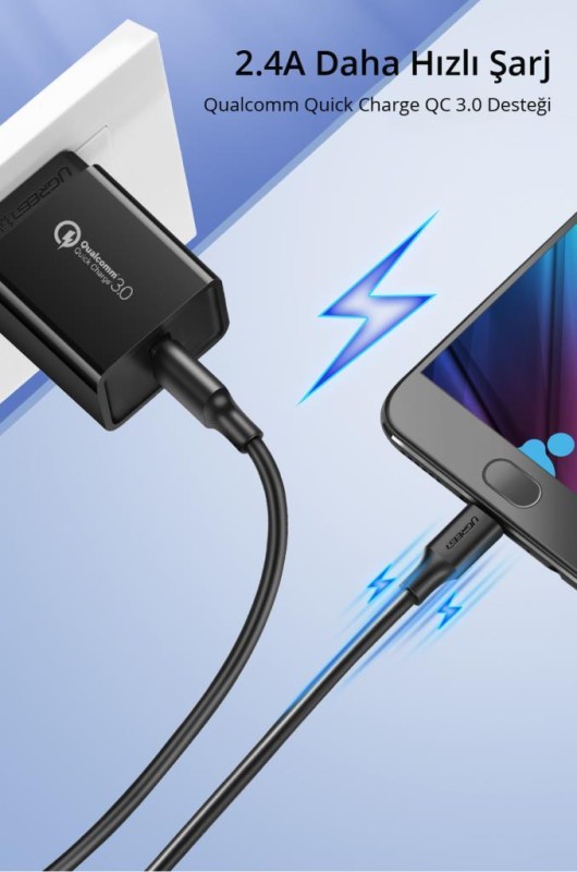 Ugreen Micro USB Data ve Şarj Kablosu Siyah 1 Metre