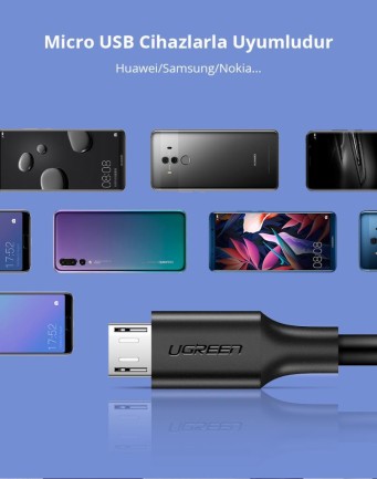 Ugreen Micro USB Data ve Şarj Kablosu Siyah 2 Metre - Thumbnail