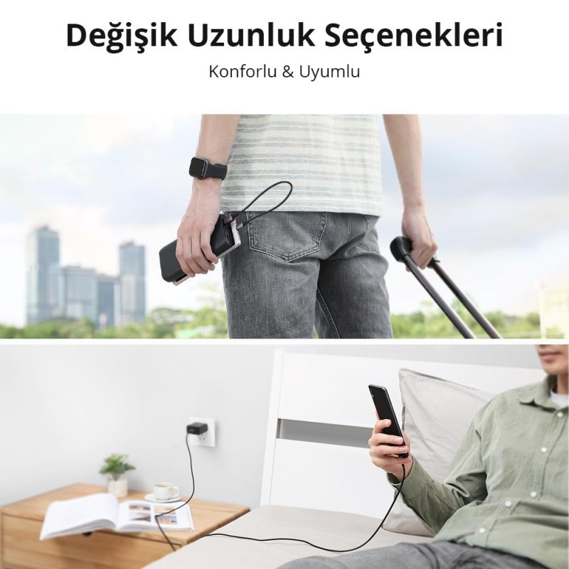 Ugreen Micro USB Örgülü Data ve Şarj Kablosu Beyaz 1.5 Metre