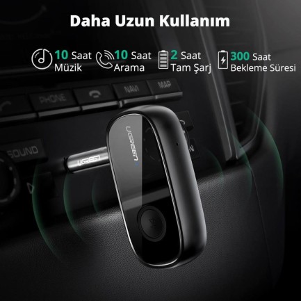 Ugreen Mikrofonlu Aux Bluetooth 5.0 Aptx Araç Kiti - Thumbnail