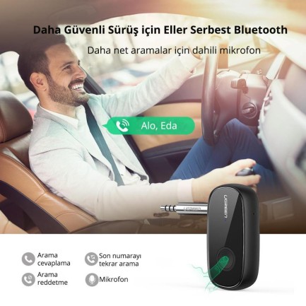 Ugreen Mikrofonlu Aux Bluetooth 5.0 Aptx Araç Kiti - Thumbnail