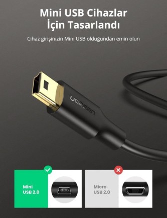 Ugreen Mini USB Data ve Şarj Kablosu 1.5 Metre - Thumbnail