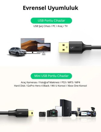 Ugreen Mini USB Data ve Şarj Kablosu 1.5 Metre - Thumbnail