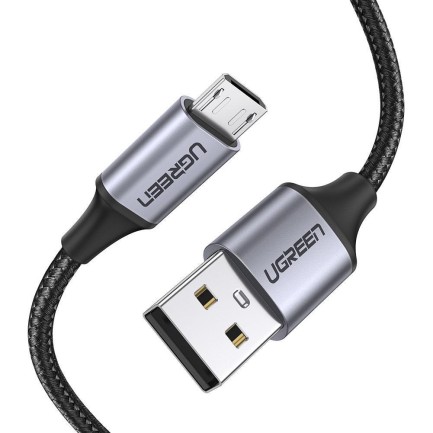 Ugreen - Ugreen Örgülü Micro USB Data ve Şarj Kablosu Siyah 1 Metre