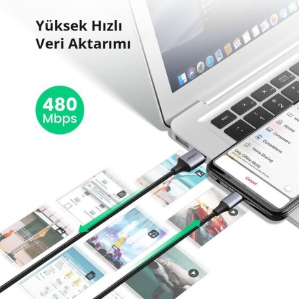 Ugreen Örgülü Micro USB Data ve Şarj Kablosu Siyah 1 Metre - Thumbnail