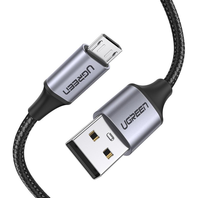 Ugreen Örgülü Micro USB Data ve Şarj Kablosu Siyah 2 Metre