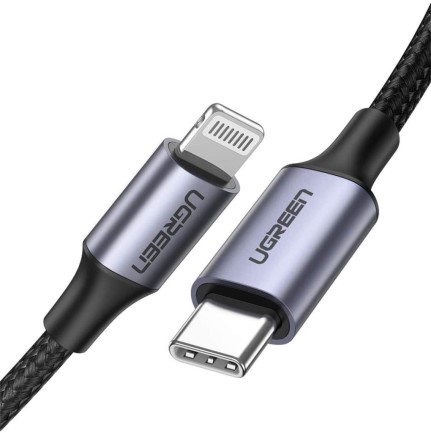 Ugreen - Ugreen Örgülü Type-C to Lightning iPhone Hızlı Şarj Kablosu Siyah 1.5 Metre