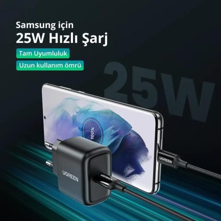 Ugreen PD 25W Hızlı Şarj Cihazı ve 2 Metre USB-C Kablo - Thumbnail