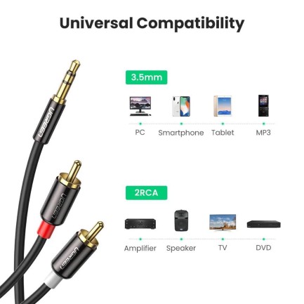 Ugreen RCA 3.5mm AUX Ses Kablosu 1 Metre - Thumbnail