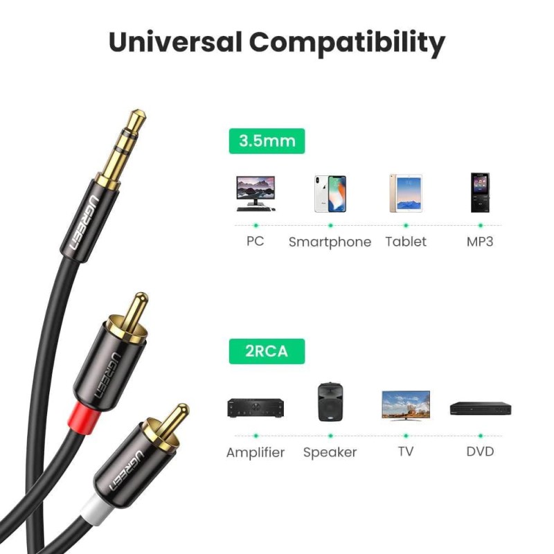 Ugreen RCA 3.5mm AUX Ses Kablosu 1 Metre