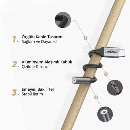 Ugreen Type-C 3.5mm Çevirici Aux Kablo - Thumbnail