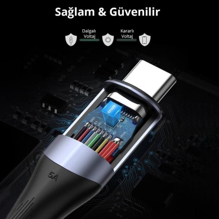 Ugreen Type-C to Type-C USB 3.1 Gen2 5A 100W Thunderbolt 3 Data ve Şarj Kab - Thumbnail