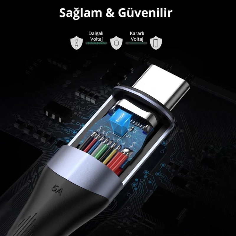 Ugreen Type-C to Type-C USB 3.1 Gen2 5A 100W Thunderbolt 3 Data ve Şarj Kab