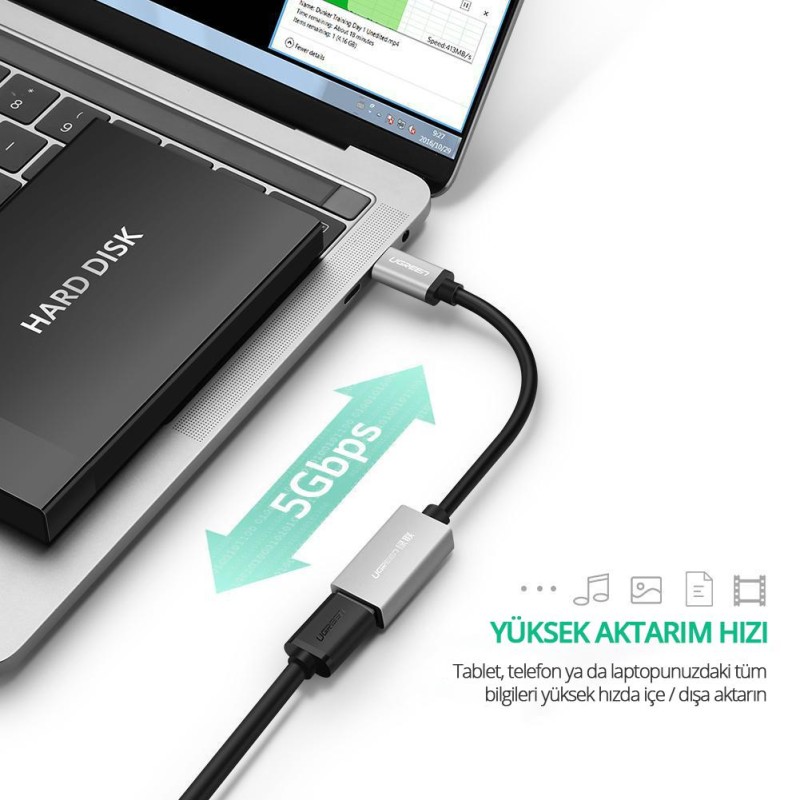 Ugreen Type-C USB 3.0 Dönüştürücü Adaptör Beyaz