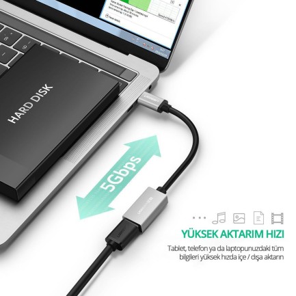 Ugreen Type-C USB 3.0 Dönüştürücü Adaptör Siyah - Thumbnail