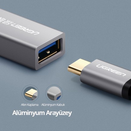 Ugreen Type-C USB 3.0 Dönüştürücü Adaptör Siyah - Thumbnail