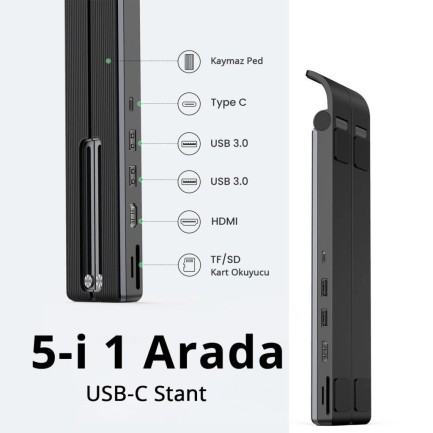 Ugreen Type-C USB 3.0 HDMI TF SD Dönüştürücülü Notebook Standı - Thumbnail