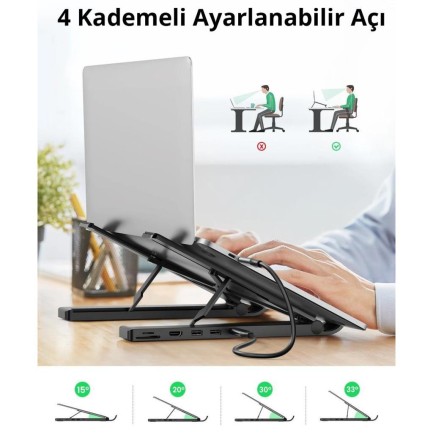 Ugreen Type-C USB 3.0 HDMI TF SD Dönüştürücülü Notebook Standı - Thumbnail