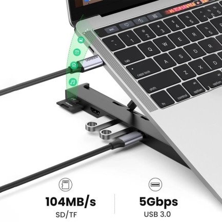 Ugreen Type-C USB 3.0 HDMI TF SD Dönüştürücülü Notebook Standı - Thumbnail