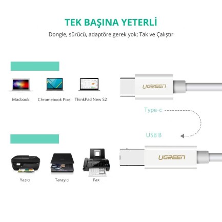 Ugreen Type-C USB B Yazıcı Kablosu - Thumbnail