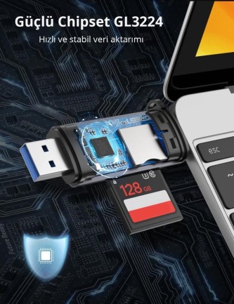 Ugreen Type-C ve USB 3.0 SD TF Kart Okuyucu - Thumbnail
