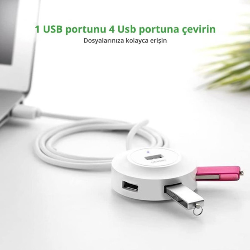 Ugreen USB 2.0 4 Portlu Hub Çoklayıcı Beyaz