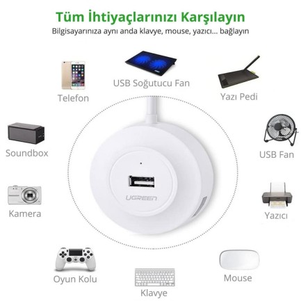 Ugreen USB 2.0 4 Portlu Hub Çoklayıcı Beyaz - Thumbnail