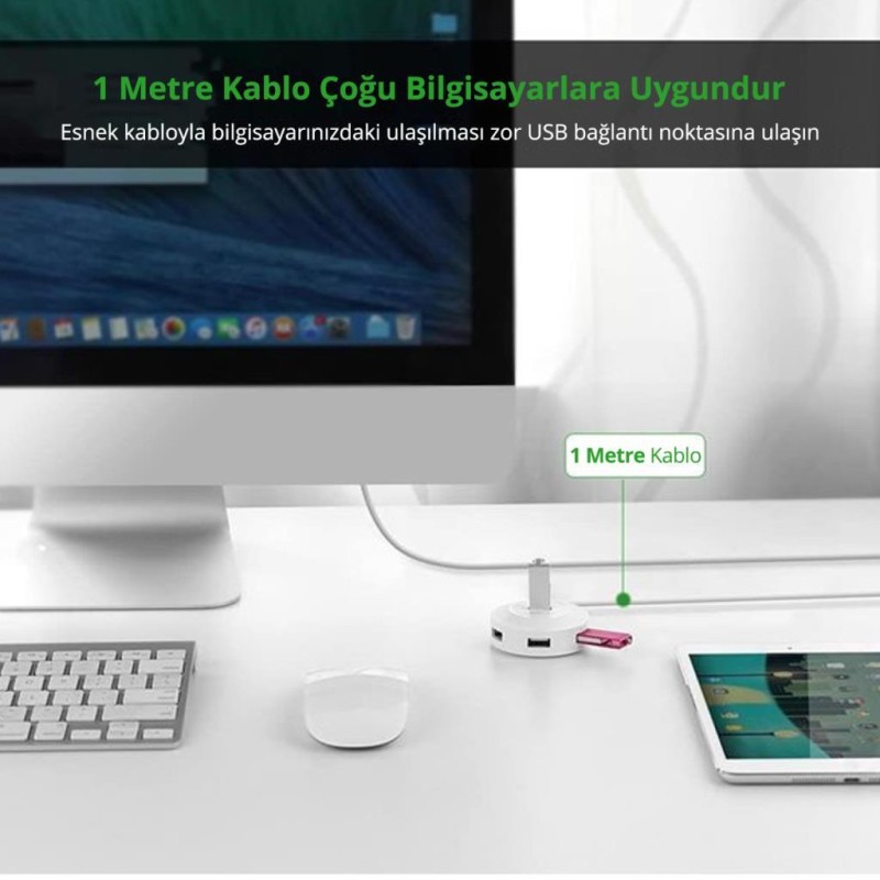 Ugreen USB 2.0 4 Portlu Hub Çoklayıcı Beyaz