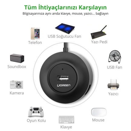 Ugreen USB 2.0 4 Portlu Hub Çoklayıcı Siyah - Thumbnail