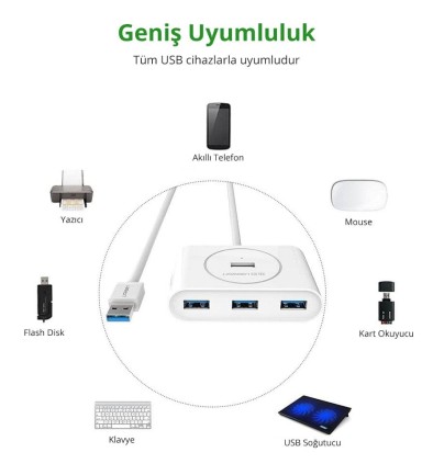 Ugreen USB 3.0 4 Portlu Hub Çoklayıcı 50 CM - Thumbnail