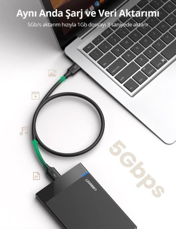 Ugreen USB 3.0 Micro B Data ve Şarj Kablosu 2 Metre