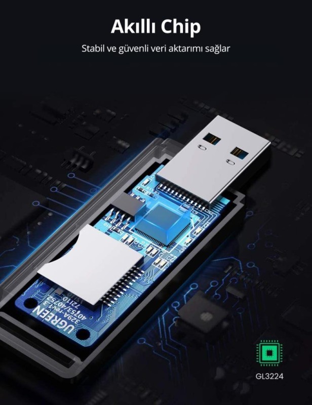 Ugreen USB 3.0 SD ve Micro SD Kart Okuyucu Siyah