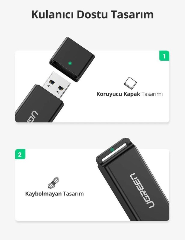 Ugreen USB 3.0 SD ve Micro SD Kart Okuyucu Siyah