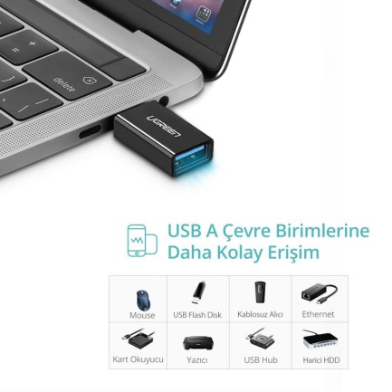 Ugreen USB 3.0 Type-C Dönüştürücü Adaptör Beyaz - Thumbnail