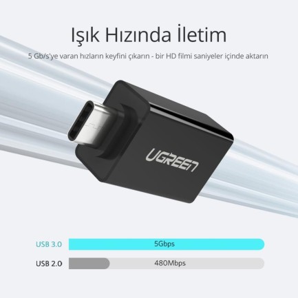 Ugreen USB 3.0 Type-C Dönüştürücü Adaptör Siyah - Thumbnail