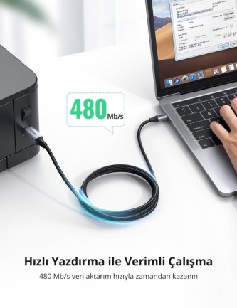 Ugreen USB-A to USB-B 2.0 Örgülü Yazıcı Kablosu 1 Metre - Thumbnail