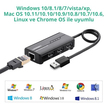 Ugreen USB Ethernet RJ45 Dönüştürücü ve USB Çoklayıcı - Thumbnail