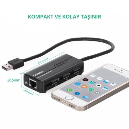 Ugreen USB Ethernet RJ45 Dönüştürücü ve USB Çoklayıcı - Thumbnail