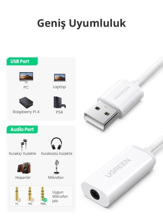 Ugreen USB to 3.5mm Aux Jack Girişli Harici Ses Kartı - Thumbnail