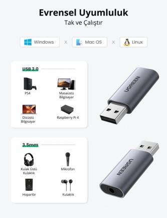 Ugreen USB to 3.5mm TRRS Harici Ses Kartı - Thumbnail