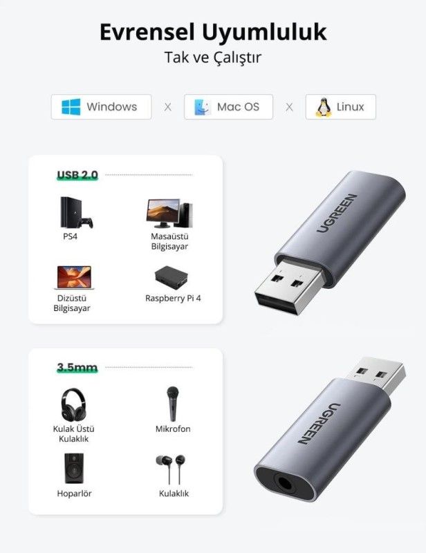 Ugreen USB to 3.5mm TRRS Harici Ses Kartı