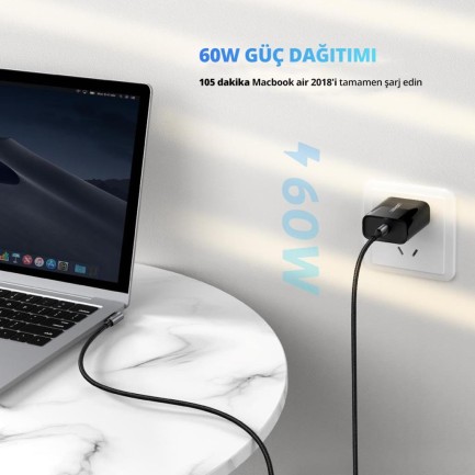 Ugreen Usb Type-C 3A 60W 90 Derece Şarj ve Data Kablosu - Thumbnail