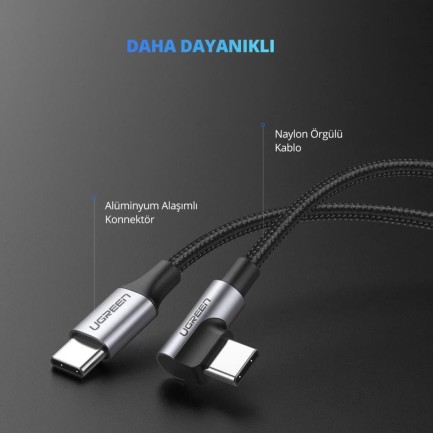 Ugreen Usb Type-C 3A 60W 90 Derece Şarj ve Data Kablosu - Thumbnail