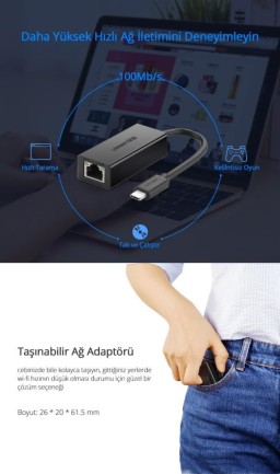 Ugreen USB Type-C RJ45 Ethernet Çevirici - Thumbnail