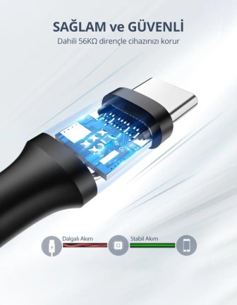Ugreen USB Type-C Şarj ve Data Kablosu Siyah 1 Metre - Thumbnail