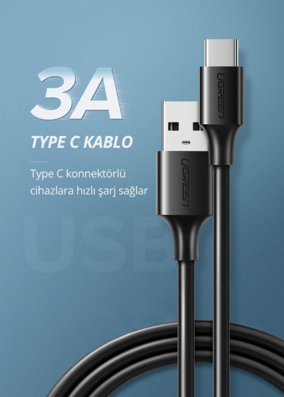 Ugreen USB Type-C Şarj ve Data Kablosu Siyah 1.5 Metre