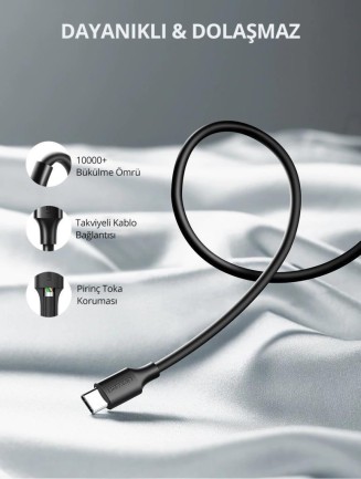 Ugreen USB Type-C Şarj ve Data Kablosu Siyah 50 CM - Thumbnail