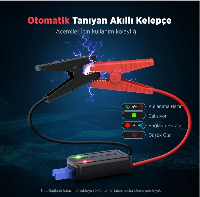 UTRAI Akü Takviye Cihazı İçin Akü Takviye Kablosu (Ekransız)