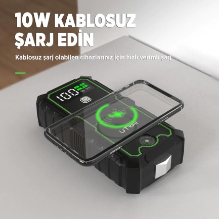 UTRAI JS-1 Pro 16000mAh 2500A Jump Starter Taşınabilir Akü Takviye Cihazı ( Kablosuz Şarj + Pusula + Çanta + Led lamba + Powerbank ) - Thumbnail